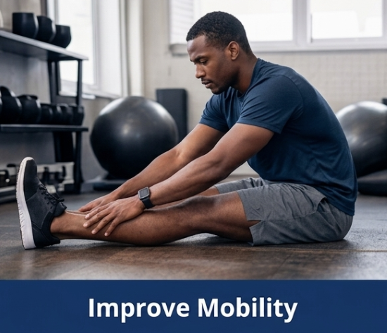 Client working on lower-body mobility and flexibility